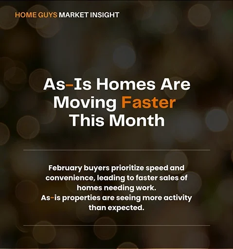 Home Guys market insight graphic about as is homes moving faster this month